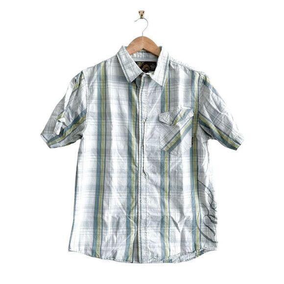 PrAna Mens Casual Button Down Shirt Plaid Short Sleeve White Medium - Picture 1 of 7